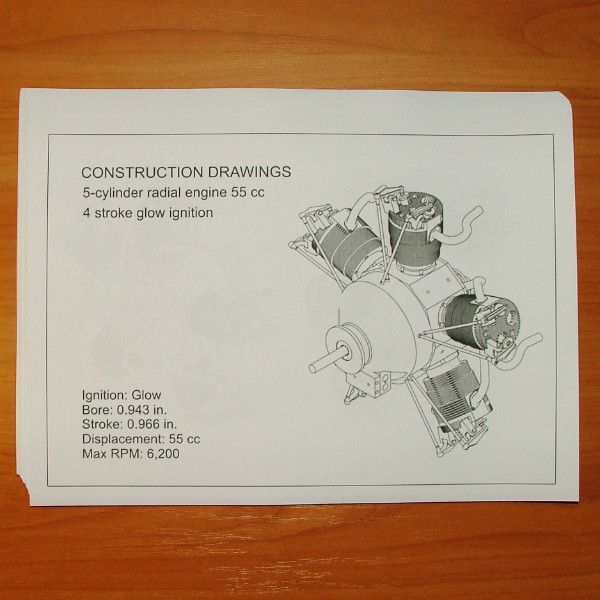 Constructional drawings 5 cylinder RC radial engine, 55 cc plans glow 83537499 photo